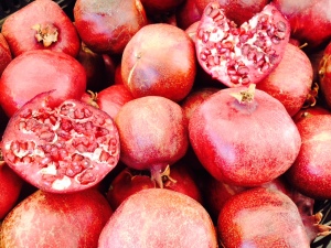 Pomegranates. La Cienega farmers market.