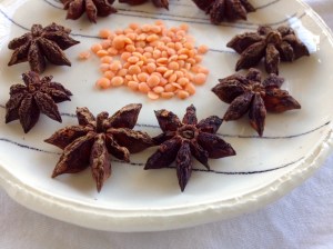 Star anise and red lentils.