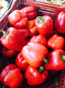 Red bell peppers. Plummer Park farmers market